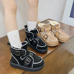 Stivali da neve per bambini di alta qualità in vera pelle inverno nuovi ragazzi ragazze stivaletti in peluche spessi in pelle scamosciata scarpe calde per bambini Size21-35