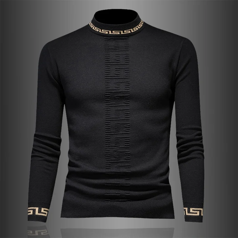 

Новый зимний мужской вязаный шерстяной свитер с высоким воротником, утепленный, приталенный, модный, в корейском стиле, с длинными рукавами, для повседневной носки