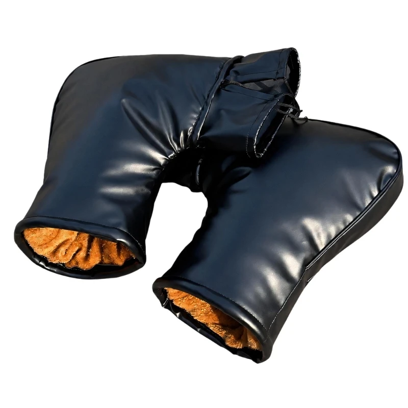 Plush-Lined Handlebar Muffs Thermal Gloves with PU Outer Fabric for Cold-Weather Travel on Motorcycles and Electric Bikes X37F