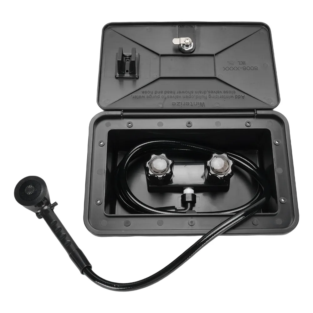 2.5 GPM Showerhead Exterior Shower Box 59.06 Inch Hose Wall Mount Design Shower Faucet Hose Lockable Black Outdoor Shower Kit