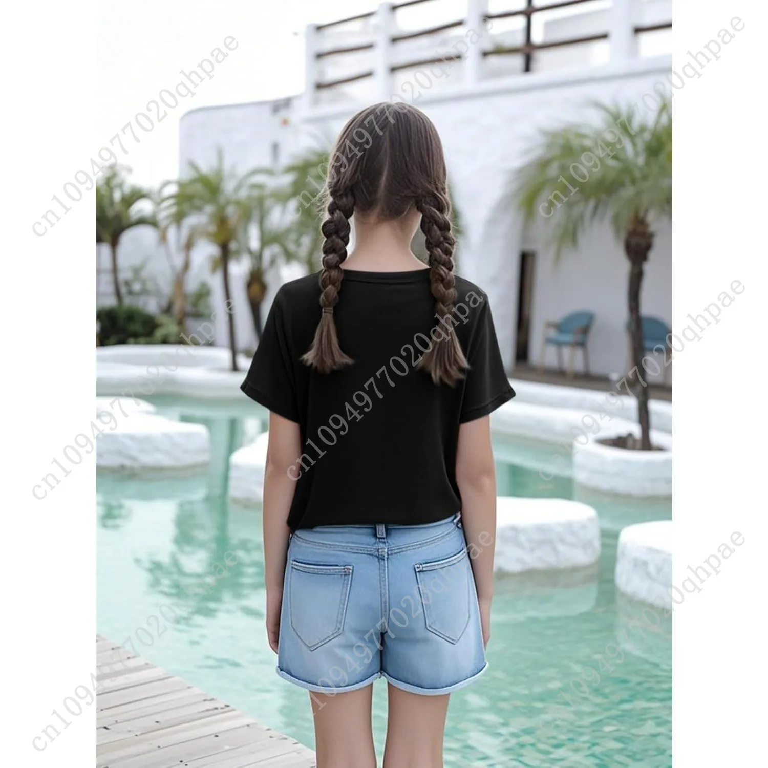 تي شيرت بناتي بأكمام قصيرة تي شيرت صيفي للأطفال برقبة دائرية تي شيرت برسومات أساسية من 5 إلى 14 سنة #6