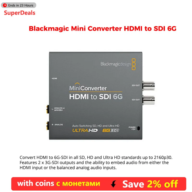 Blackmagic Design 6G-SDI Mini Converter Series 6G/SDI إلى الصوت/التناظري/التوزيع/UpDownCross HD/HDMI 6G/الألياف الضوئية