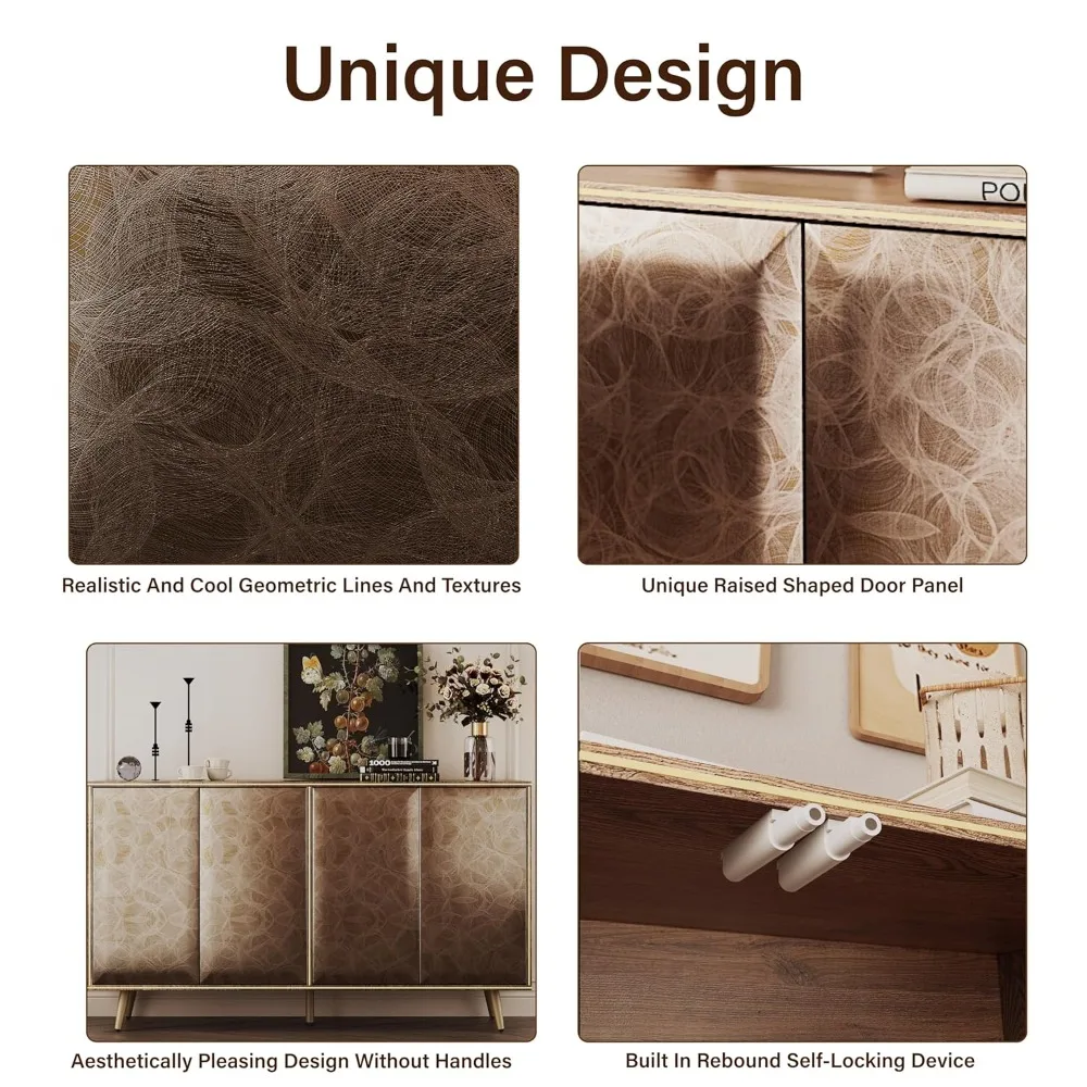 

Sideboard Buffet Cabinet with Raised Shaped & Geometric Line Texture Door Panel, Accent Storage Cabinet, Customized