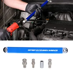 Offset Extension Wrench High-Carbon Steel 15.4in Impact Socket Ratchet Wrench Tool Multifunctional Tight Reach Extension Wrench