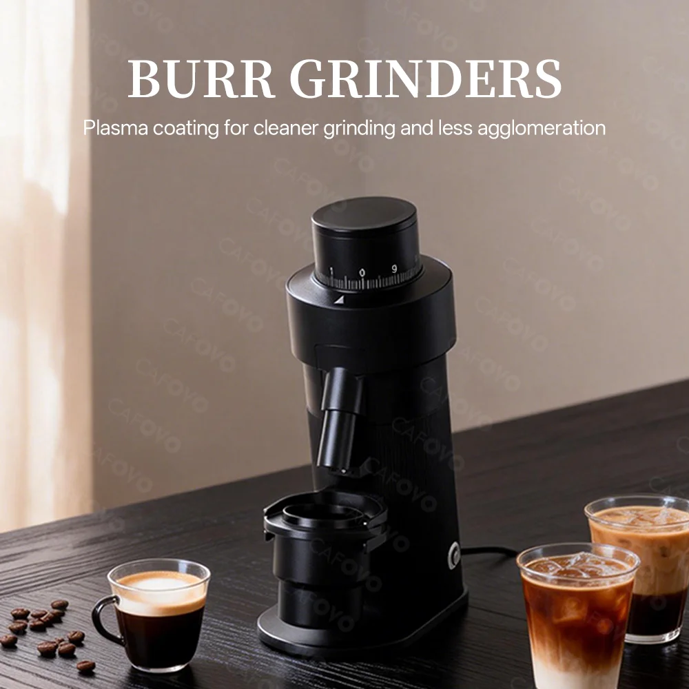 CAFOVO G564F Electric Espresso Grinder Single Dose Coffee Grinder 3200RPM Stepless Adjustment 64mm Flat Burr Plasma Anti-Static