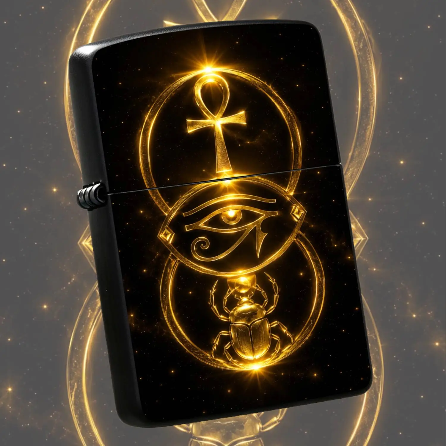 Ancient Egyptian Sacred Symbol Themed Lighter, Ankh Eye Of Horus Scarab Inspired Design, Exquisite Luminous Craft, Portable Daily Use Accessory, Suitable For Camping Gathering Dating Scenarios, Unique Meaningful Premium A Humorous And Inter