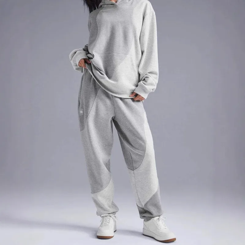 

Contrast Color Sweater Hooded Stitching Top Women's Velvet Loose Sweater Suit