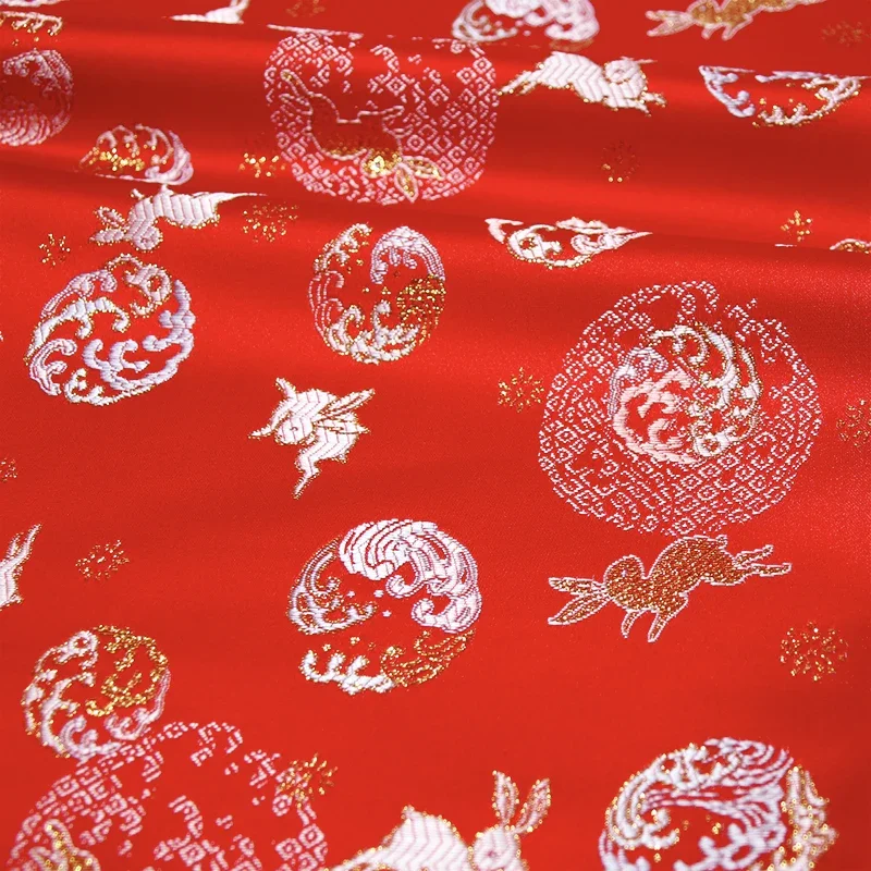 Rabbit Pattern Woven Brocade Jacquard Fabric for Clothing Hanfu Cheongsam Stage Costumes Designer Diy Sewing Material Cloth