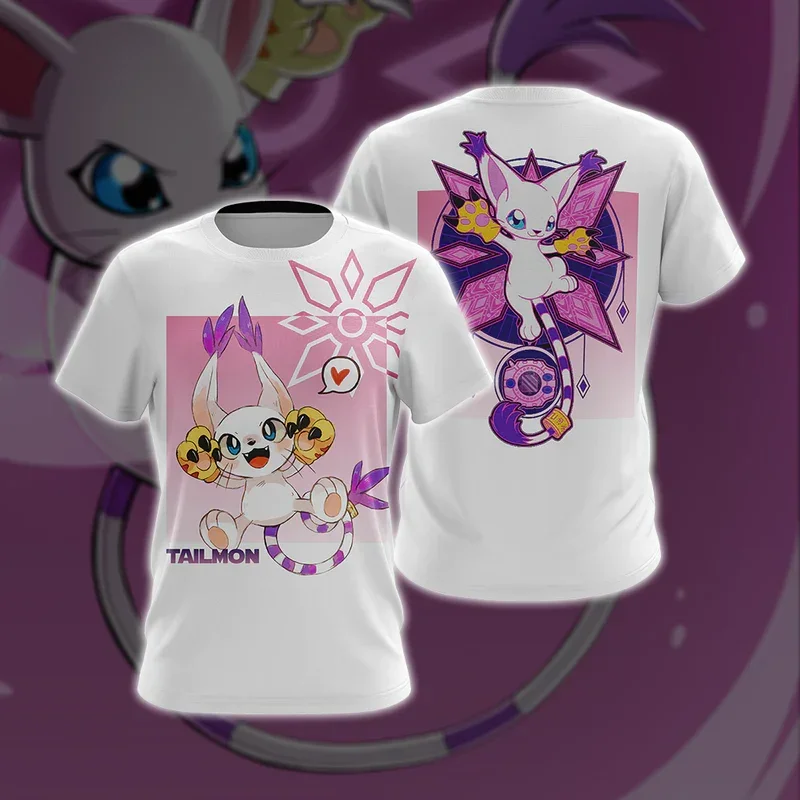Bandai Japanisches Anime Digimon Adventure Neutrales, lässiges, modisches Kurzarm-T-Shirt, Sommer, locker, Y2K, neutral, für die ganze Familie geeignet