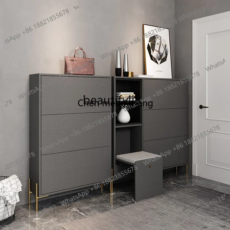 LHY26 ss HJ Ultra-Thin Shoe Cabinet Shoe Changing Stool Space-Saving Living Room Tilting-Style Door Narrow Simple