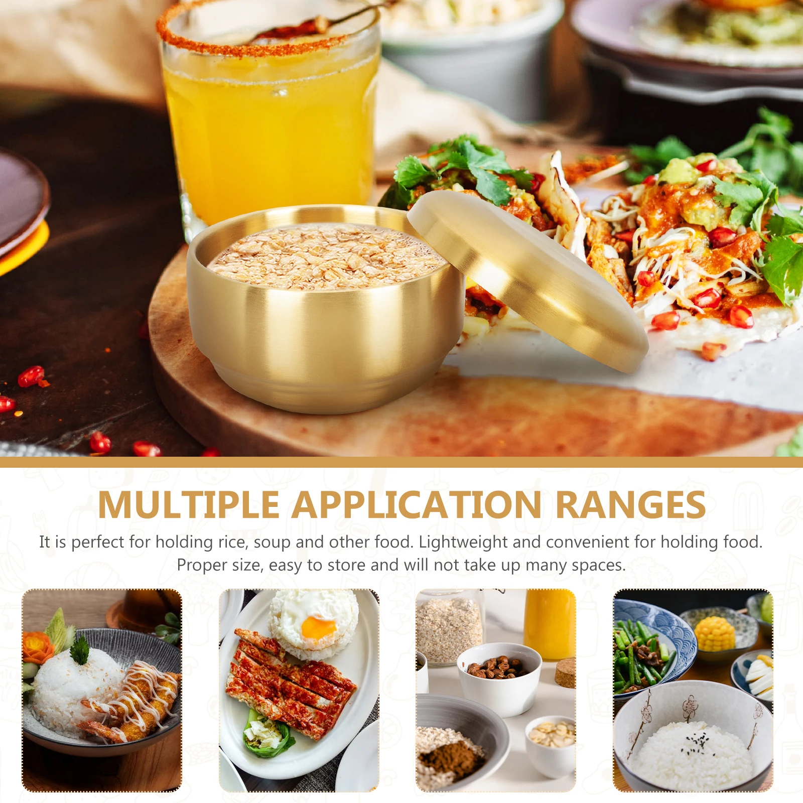 2 pcs Stainless Steel Double Layer Rice Bowl Portable Soup Container For Home Hotel Restaurant Food Storage Bowl Kitchen Barware