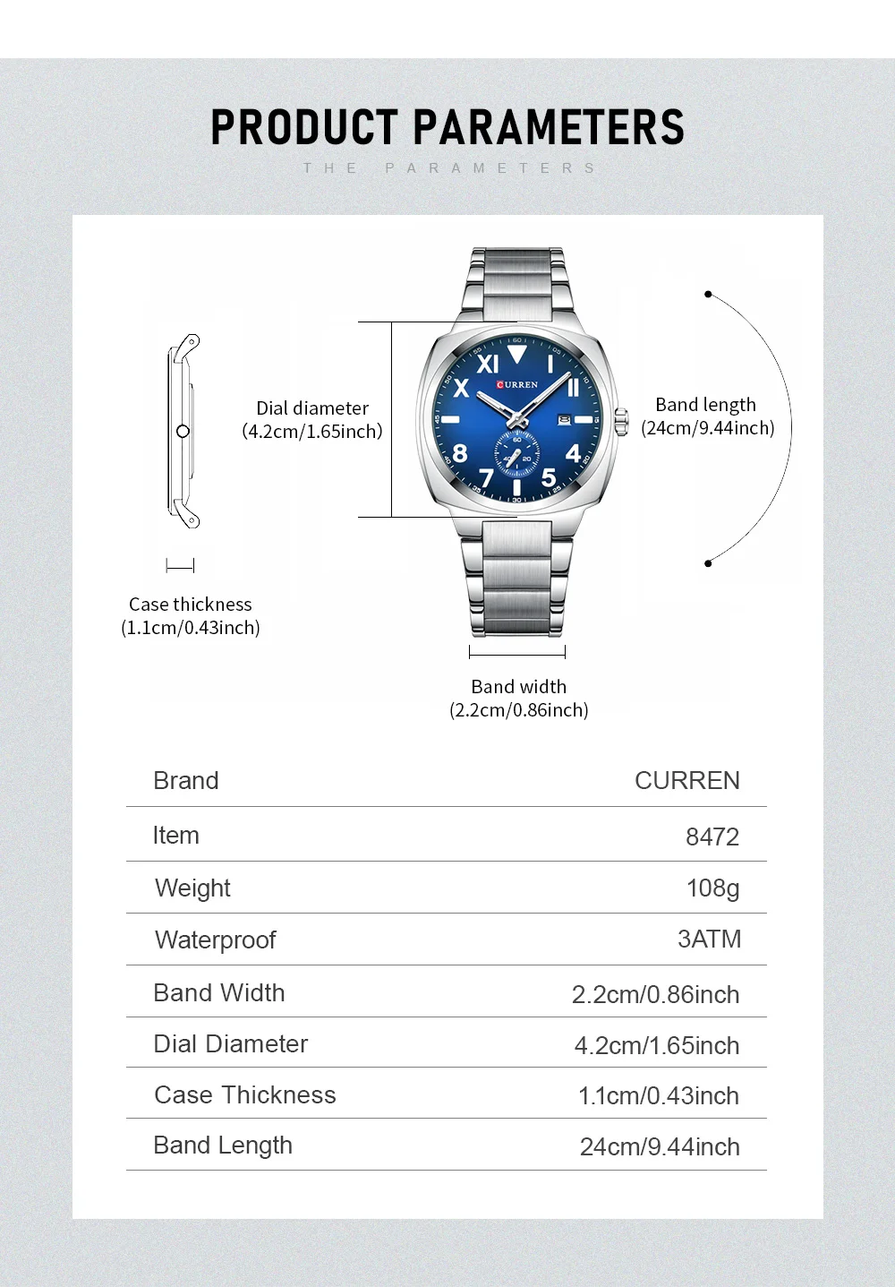 Curren Casual Fashion Markenuhren für Herren, einfache Quarzuhr mit leuchtenden Zeigern, Herren-Armbanduhr aus Edelstahl mit Datumsanzeige. – Detail 3