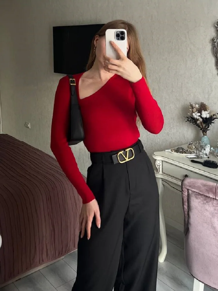 Tangada 2023 Autumn Winter Women Slim Knitted Sweater Jumper Female Crop Pullovers 7D47