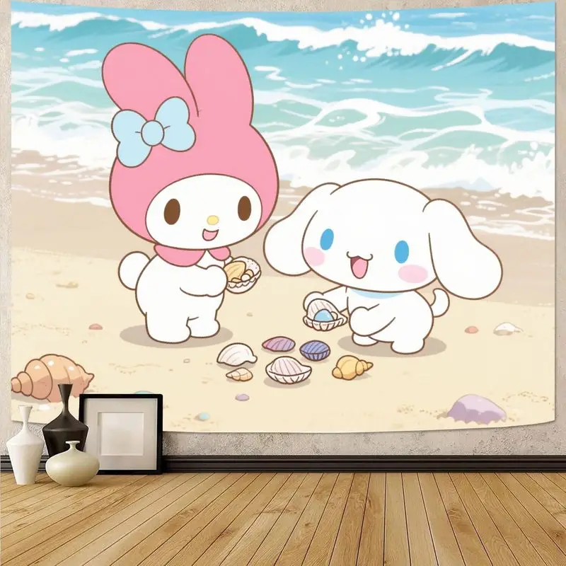 

1 шт. Sanrio My Melody Cinnamoroll Ocean Beach Seashell, современный полиэстеровый гобелен Kawaii, настенное искусство, милый декор для комнаты, подарок для девушки для Sa