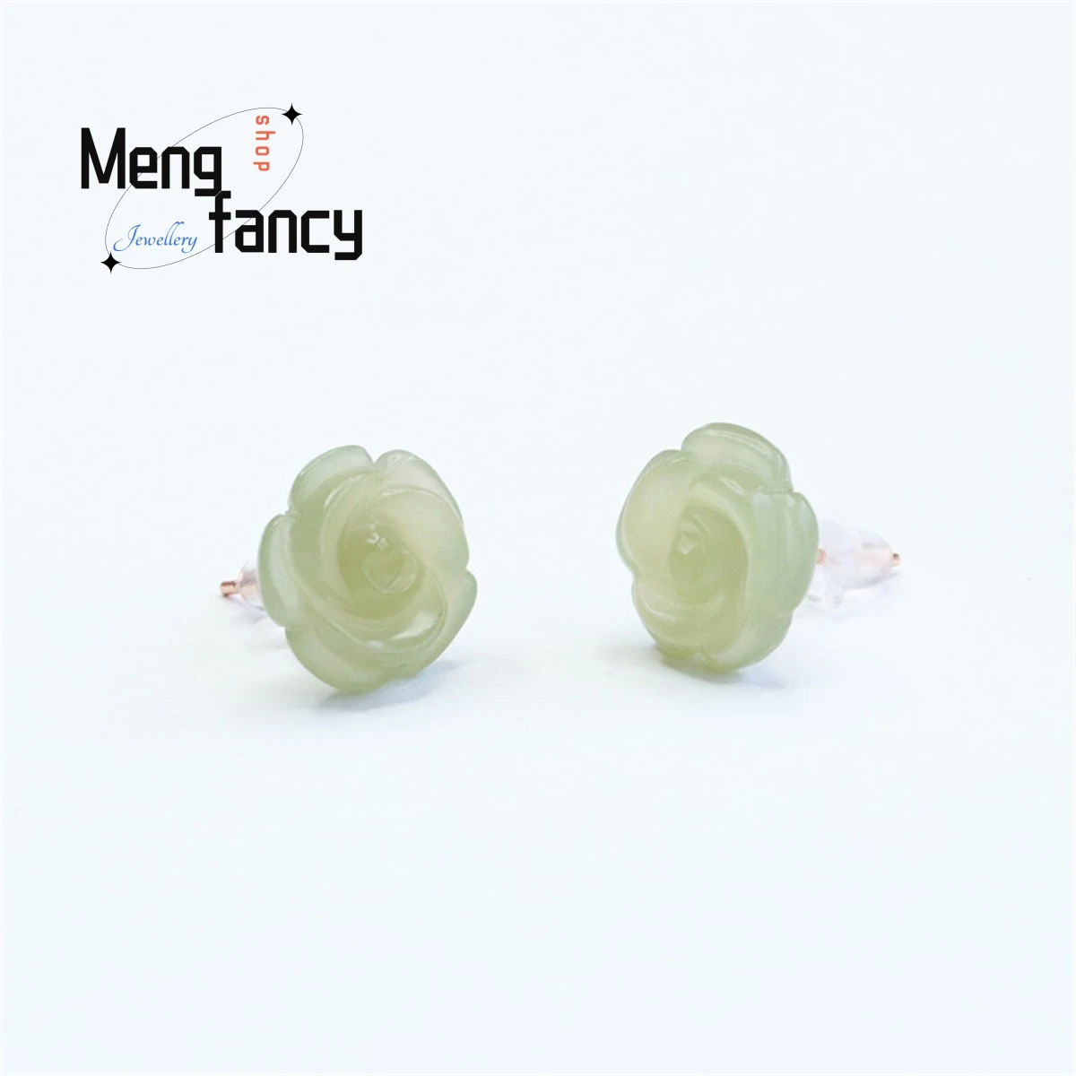 Natural S925 Silver Inlaid Hotan Jade Lake Green Flower Earring Simple Generous Fashion Versatile Exquisite Best Selling Jewelry