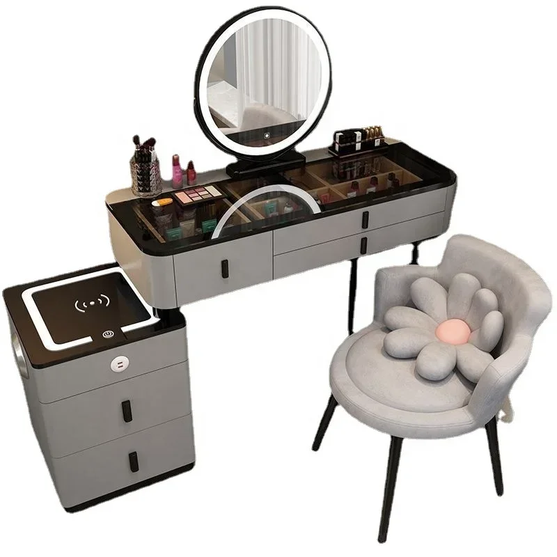 Smart Furniture Modern Simple Multi-functional Princess Dressing Table Side Cabinet Vanity With Mirror Chair Smart Table