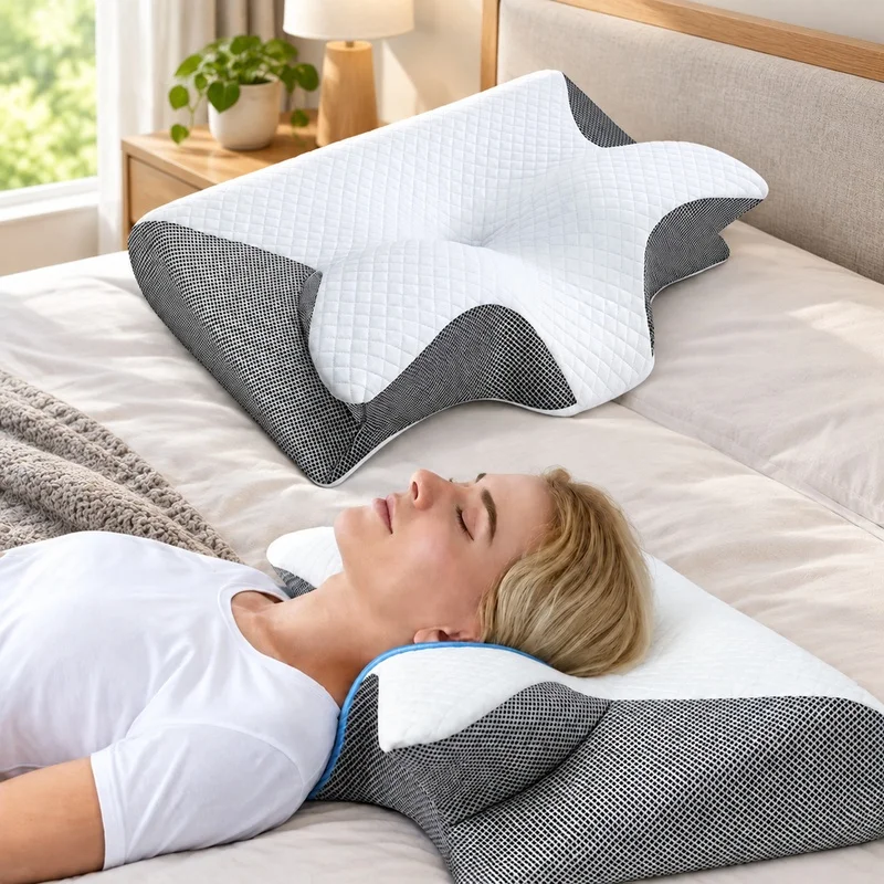 Ergonomic Cervical Support Pillow with Slow-Rebound Memory Foam for Restful Sleep and Neck Comfort