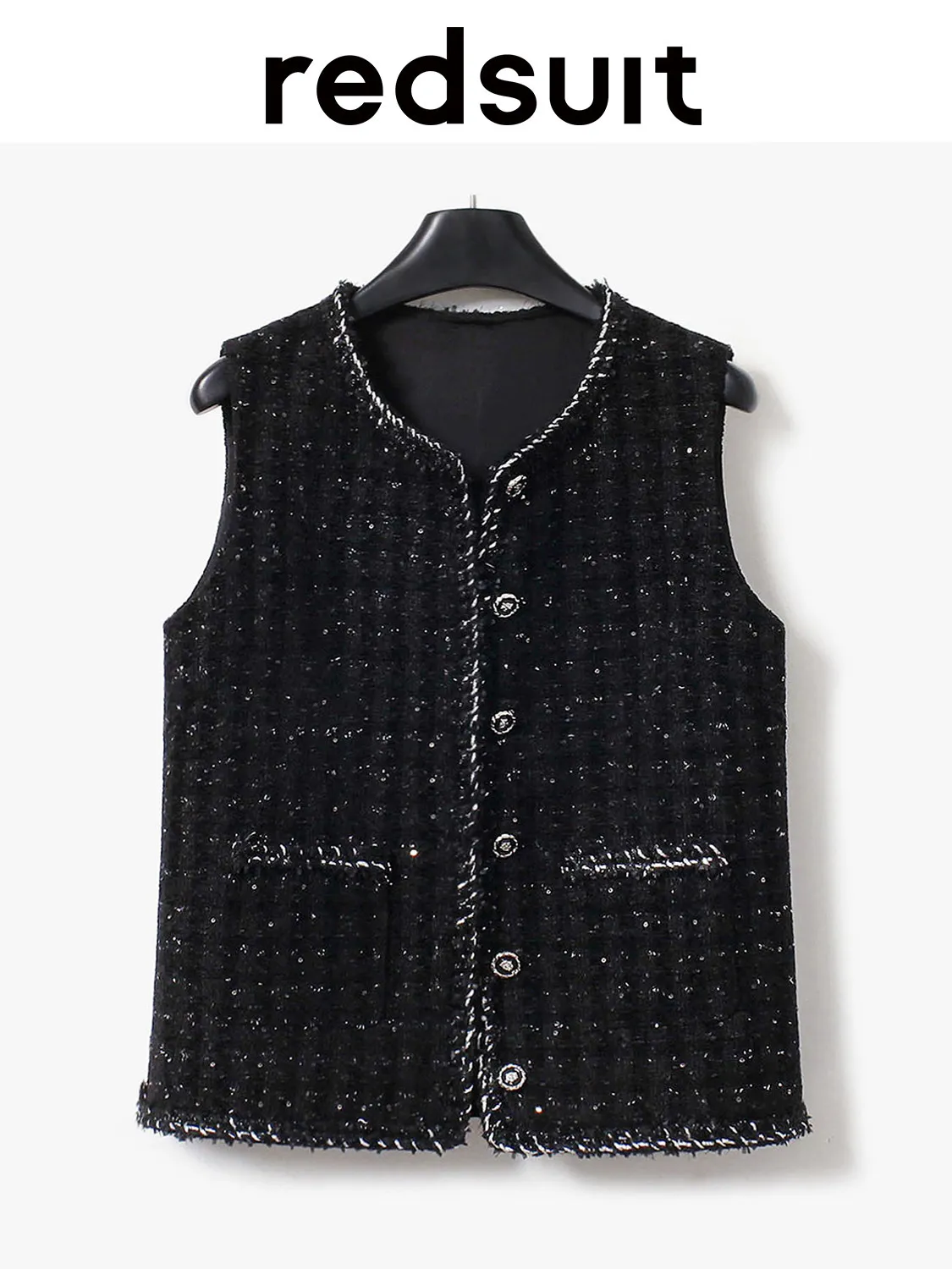 New Gaoding Heavy Industry's shiny silver wire woven coarse woolen black medium long exquisite vest Custom size