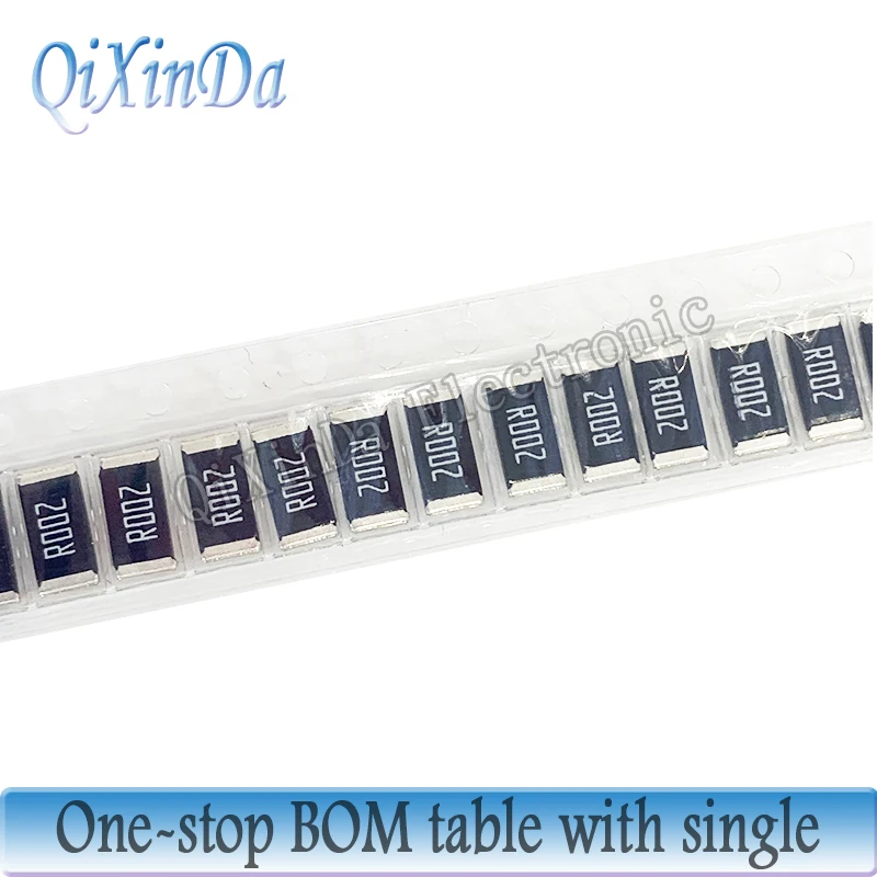 O resistor de SMD mostra o jogo, resistência da liga, 2512, 10 valores x 5 partes, R001, R002, R005, R008, R010, R15, R20, R25, R50, R100, 50 PCes