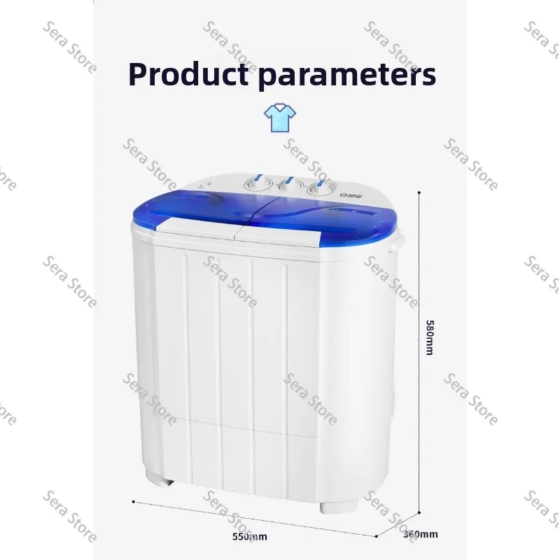 Mini Double Tub Washing Machine, Household Small Double Tub Semi-automatic Washing and Drying Steel Drum