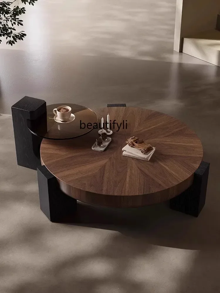 

Chinese Style Italian Minimalist round Solid Wood Tea Table Modern Minimalist Living Room Home Tea Table Combination