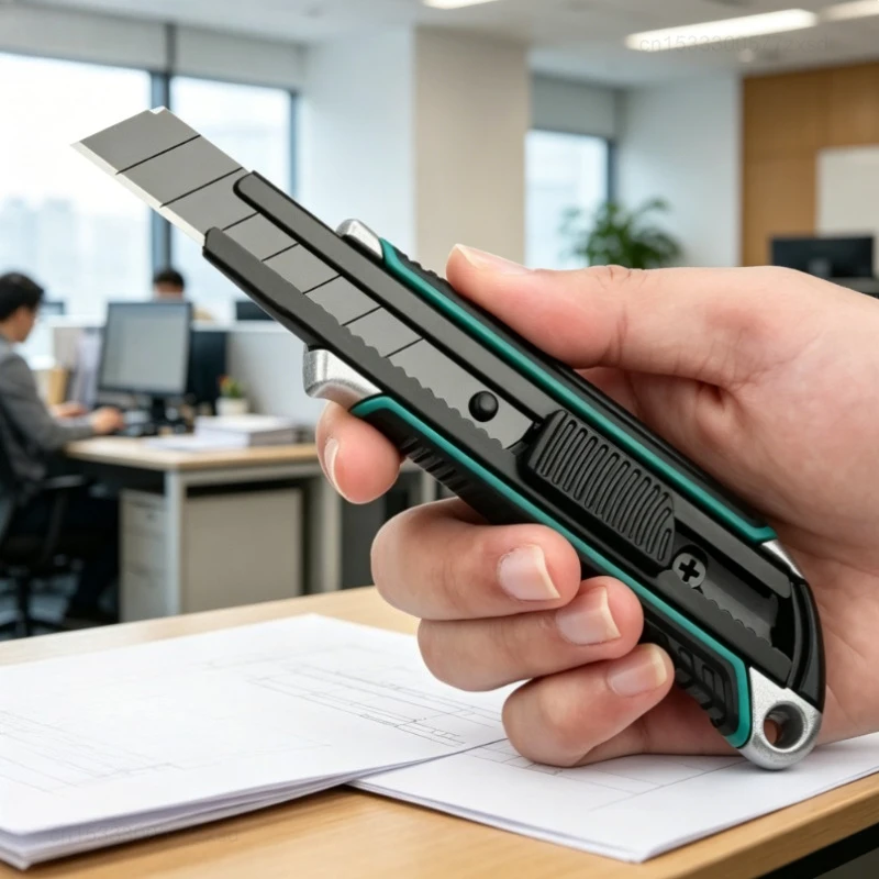 Cuchillo de Arte con Hoja Grande, Acero Inoxidable Resistente y Engrosado, Multiusos, para Papel Tapiz, Cuchillo de Bolsillo, Cuchillo Utilitario de Oficina, con Hojas de Acero al Carbono