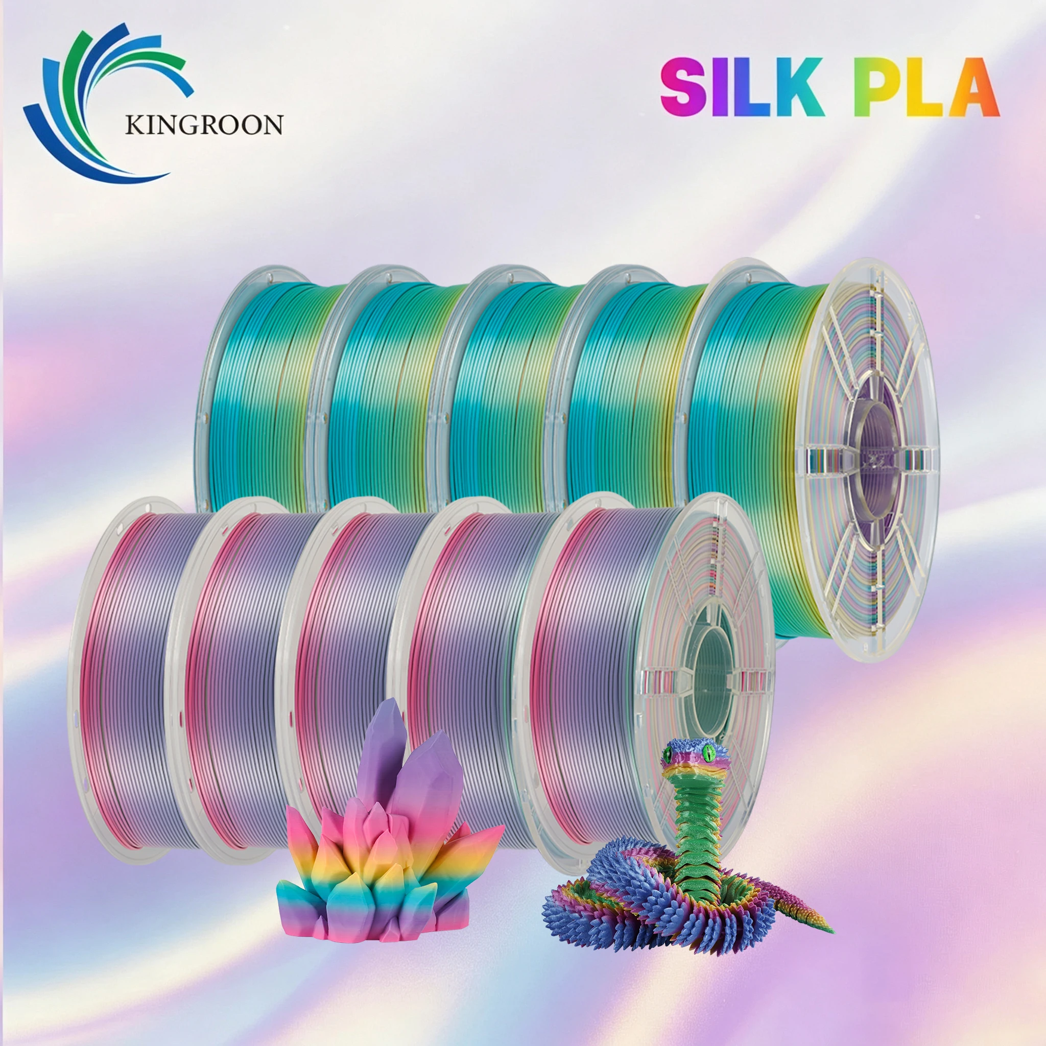 Филамент KINGROON Silk & Matt Rainbow PLA для 3D-принтеров, 1.75 мм, Liquid Light, для 3D-печати, варианты 1 кг, 4 кг, 5 кг, 10 кг