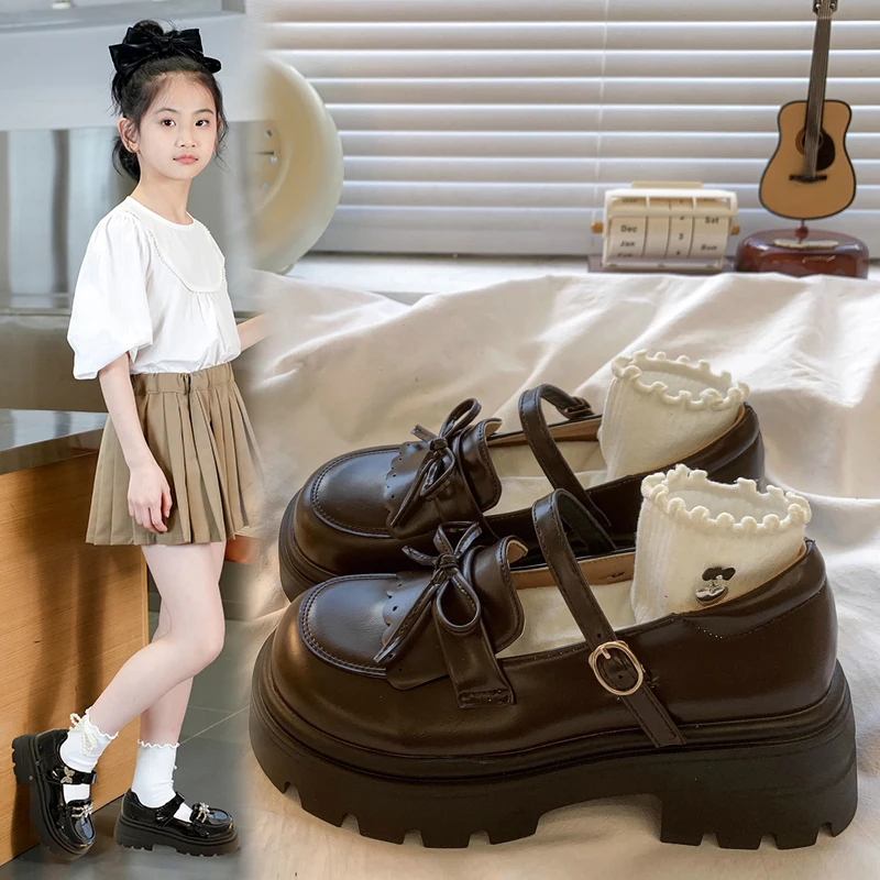 2026 Spring New Children Leather Shoes for Girls Fashion Korean Style Soft Bottom Anti-slippery Versatile Princess School Shoes