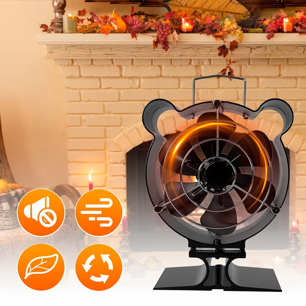 Blade Stove Fan Heat Powered Log Wood Burner Fireplace Fan Protective Cover Woodstove Fan Heater Efficient Heat Distribution