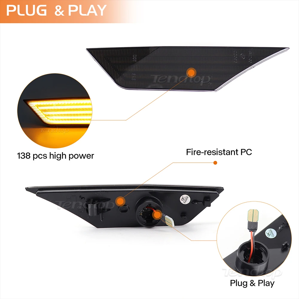 Car Flashing LED Side Marker Repeater Sequential Turn Signal Light DRL Indicator For 2016-2021 10th Generation Honda Civic