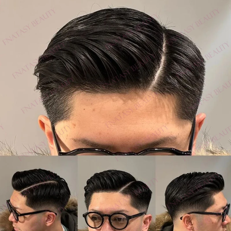 

Full Silk Base Undetectable 30mm Wave Silky Straight 6Inch Long Natural Hairline 100% HUman Hair European Man's Wigs Replacement