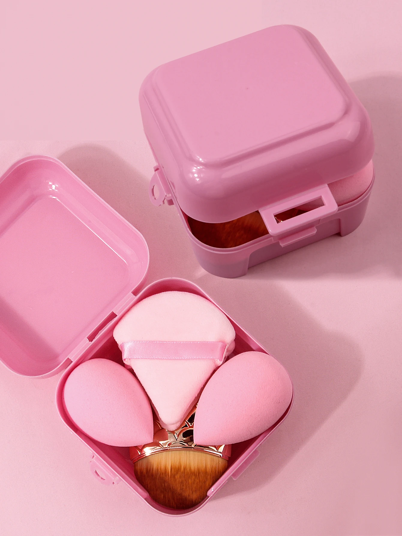 6PCS portable box-set super soft sponge egg/triangular powder puff + fishtail foundation brush portable beauty tool