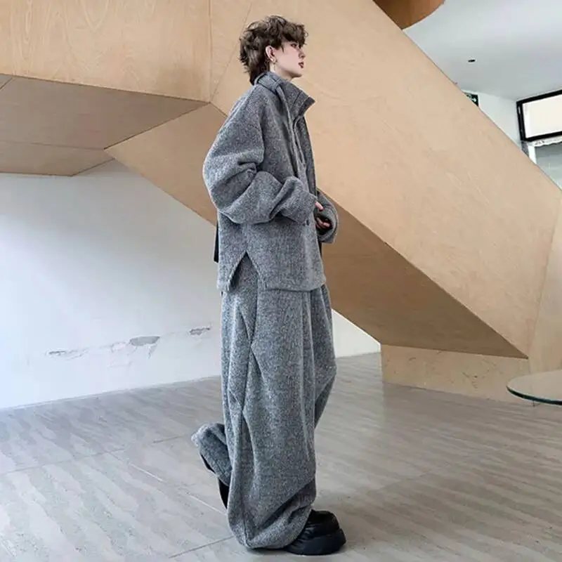 LUZHEN 2025 Autumn New Fleece Two-piece Sets Men Solid Color High Quality Loose Casual Pants Ribbon Decorate Sweatshirt JY4855