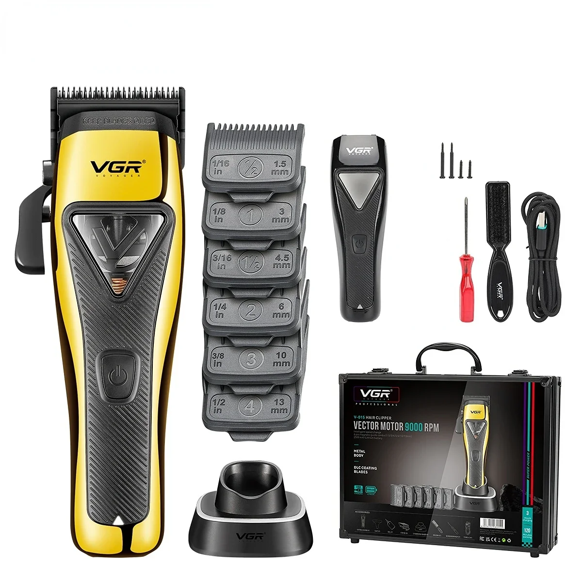 VGR Hair Trimmer Professional Hair Cutting Machine Electric Hair Clipper Vector Motor Haircut 9000 RPM Trimmer for Men V-015