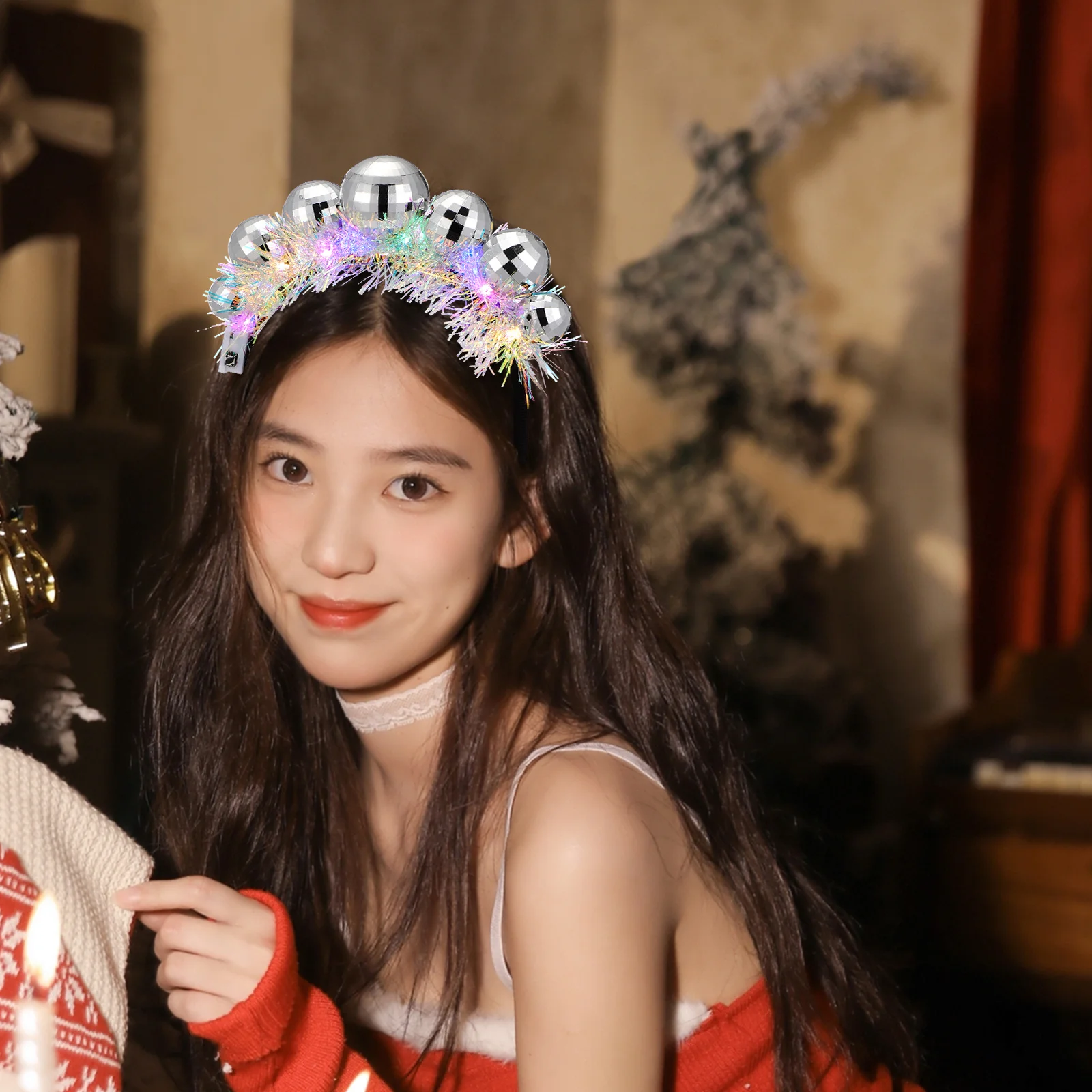 

Christmas Disco Headband Vintage Plastic Ball Party Headwear for Women Adjustable Comfortable Fun Holiday Eve Celebration