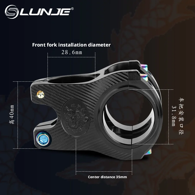 MTB Downhill Stem 35mm Aluminum Alloy CNC Carved Dragon Zodiac Pattern, Hollow Design High Strength Bicycle Handlebar Stem Heads