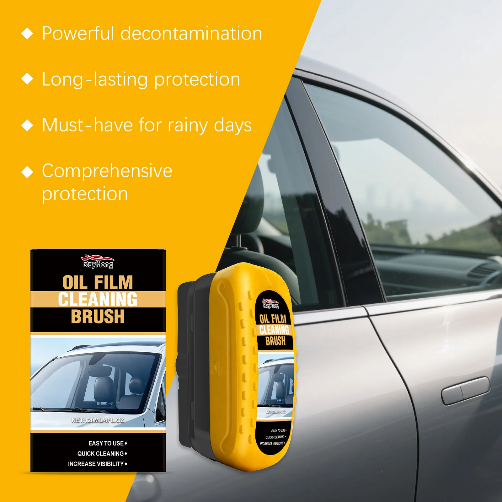 Automotive Oil Film Cleaning Brush Car Glass Window Wipe Anti-Rain Fog Front Function Maintenance Inside Windshield Home Sponge view 5