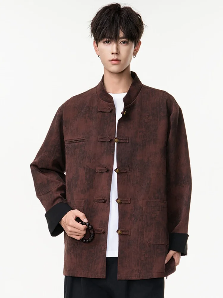 

Мужская новая китайская куртка с воротником-стойкой, весенне-осенняя, модная, городская, из дышащего полиэстера, на одной пуговице, декоративная