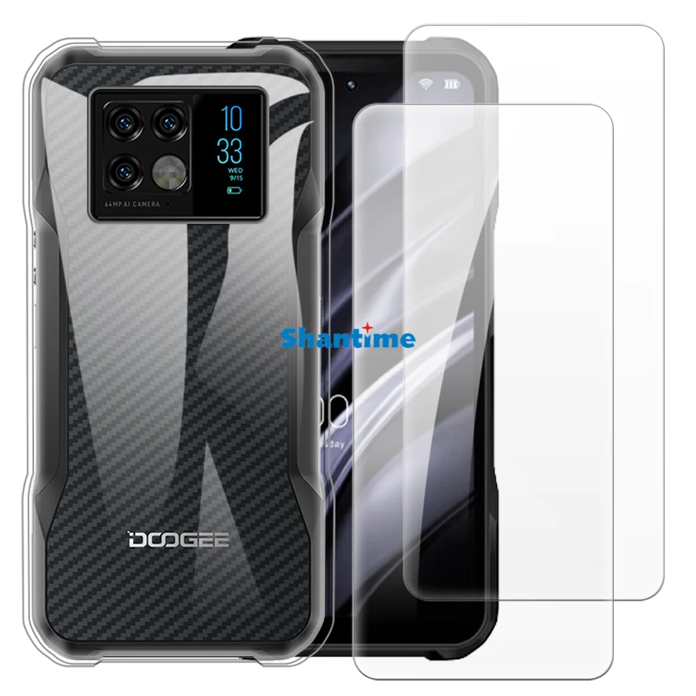 Soft Case + 2 Pack Tempered Glass Screen Protectors for Doogee V20S Full-Body Protection