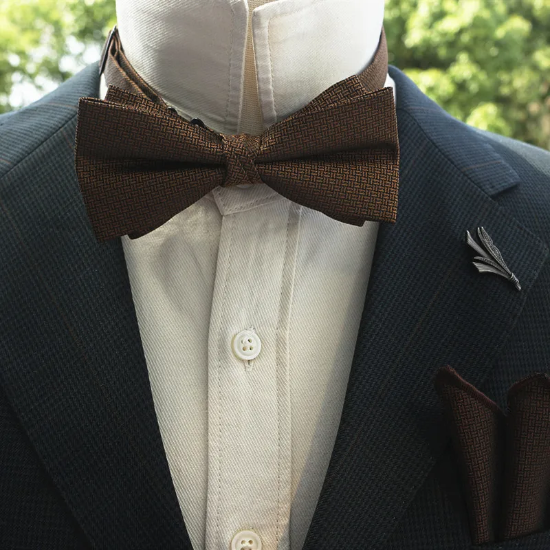 2024 Solid Color Brown Green Bowtie For Men British Style Double-layered Bowknot Wedding Party Tuxedo Butterfly Polyester Cravat