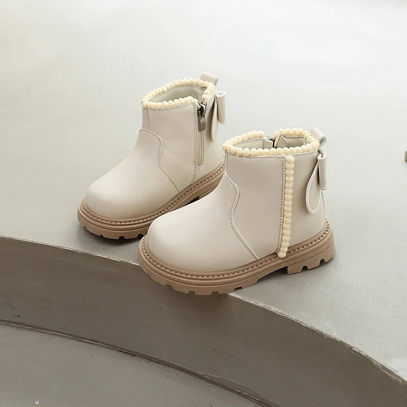 Sweet Girls Princess Platform Ankle Boots Elegant Bowknot Trend Kids Short Boots Fashion Causal Children Leather Boots Side Zip
