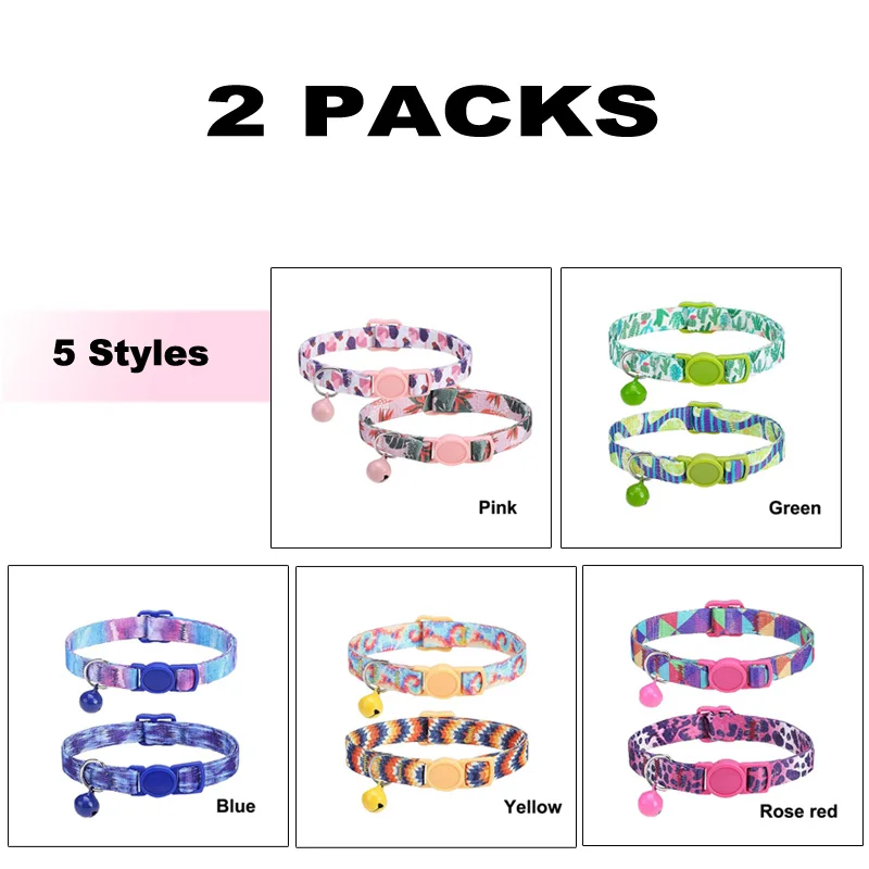 Pattern 2 Pack,Cute Classic Safety Buckles and Bells,Adjustable Printed Nylon Colorful Pink Pet Cats collar