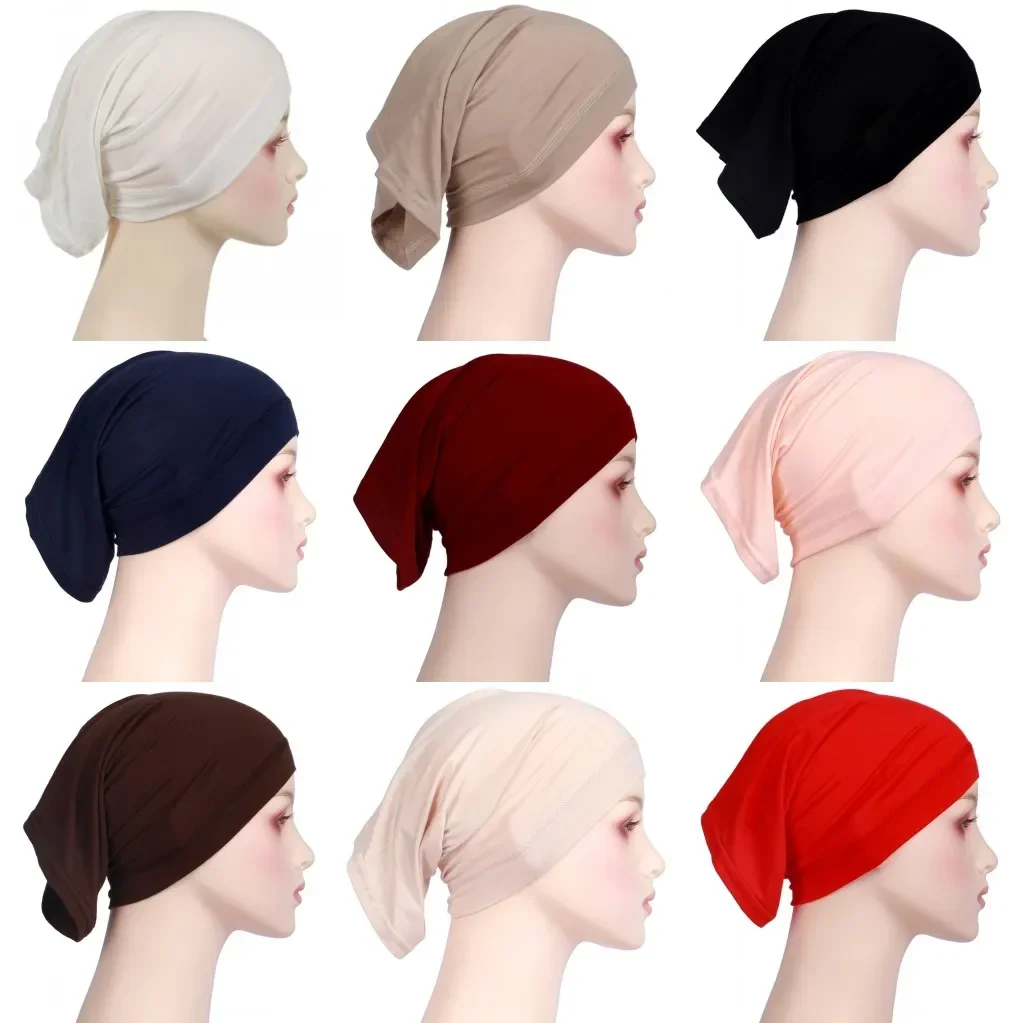 

Women Plain Stretch Underscarf Cap Muslim Inner Hijab Caps Islamic Headband Turban Bonnet Musulman Femme Ready to Wear Hijabs