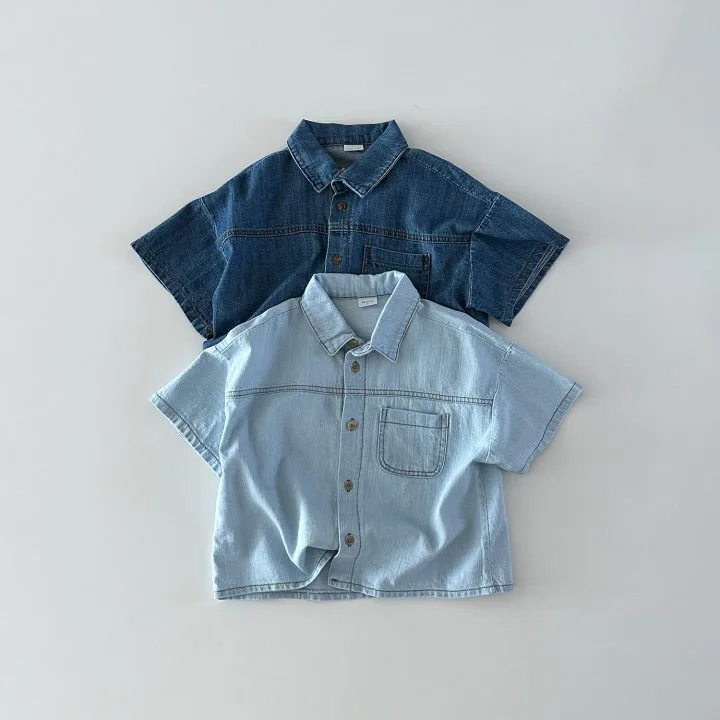 Solid Denim Suit Baby Spring Autumn Long-Sleeved Denim Shirt Jacket Trousers Two-Piece Baby Boys Girls Simple Casual 2PCS