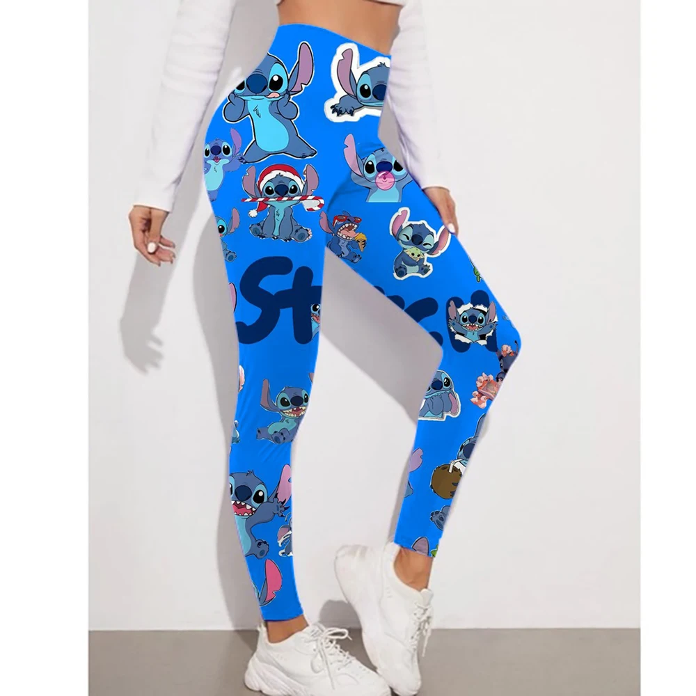 Women's sports Lilo&Stitch printed high elasticity tight fit waist circumference fitness jogging push up slim pencil pants