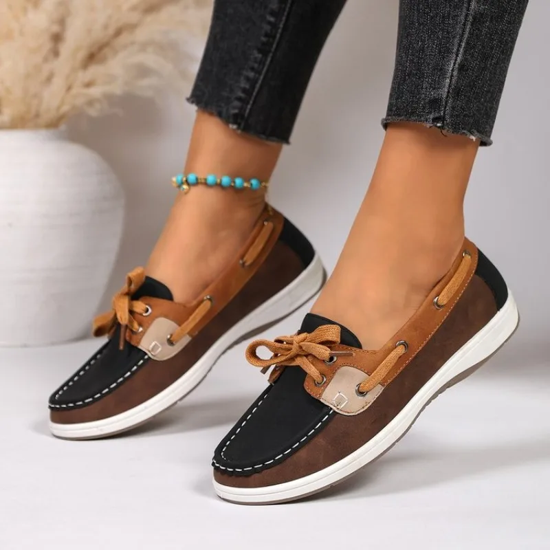 

2026 Women's Platform Loafers Brown PU Leather Casual Shoes Woman Lightweight Comfortable Low Top Sneakers