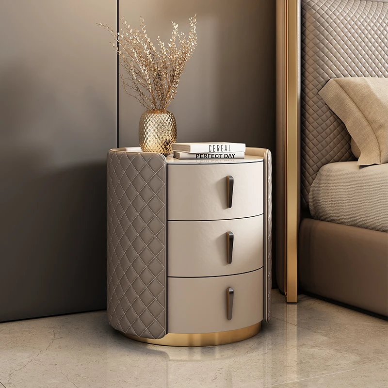 

beauty simple Nightstand Aesthetic Luxury Premium Leather Bedside Table Italian Trendy Muebles Para Cuarto Bedroom Furniture