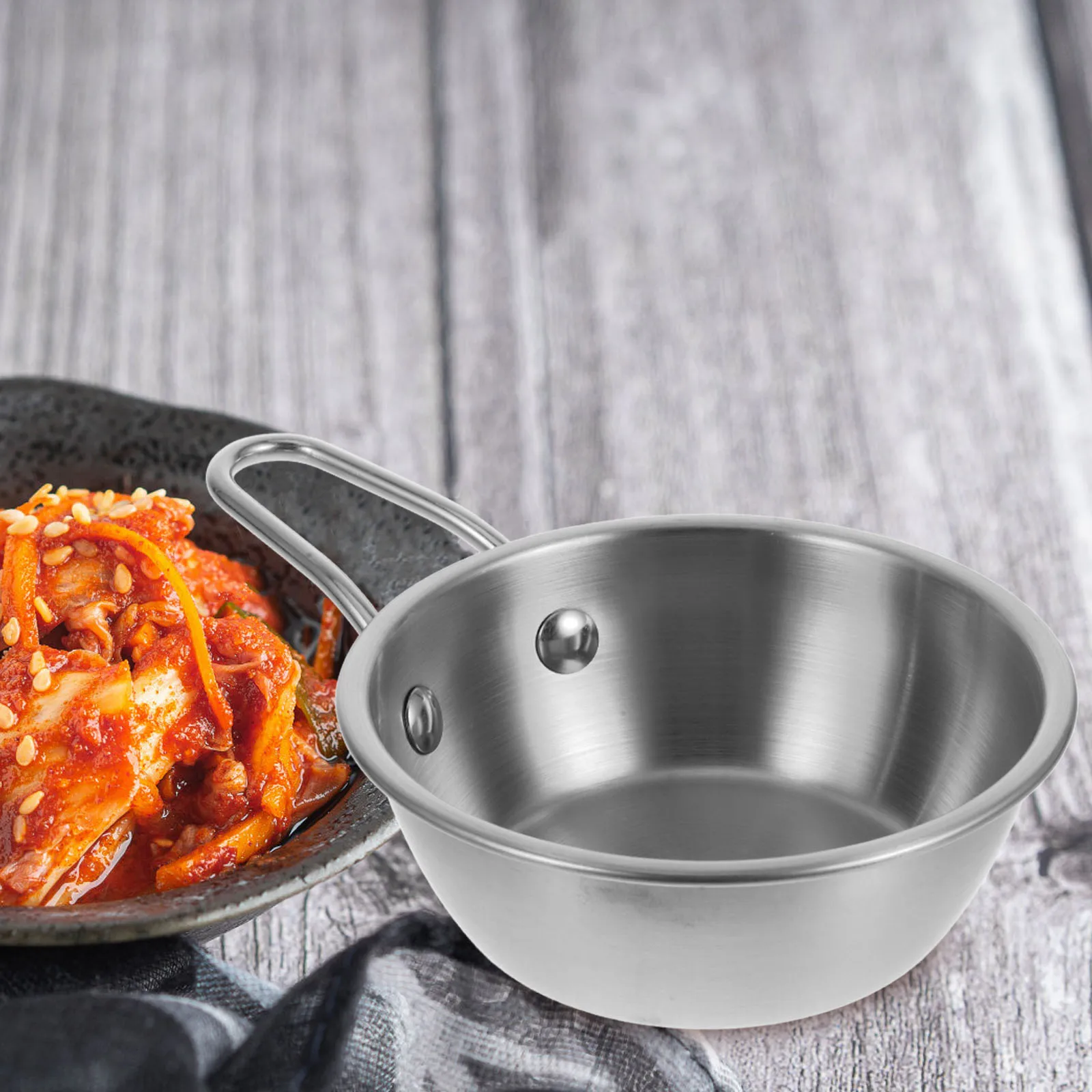 

2pcs Stainless Steel Korean Wine Rice With Handle Soup Bowl Korean Cuisine Bowl Lightweight For Home Restaurant Party Outdoor