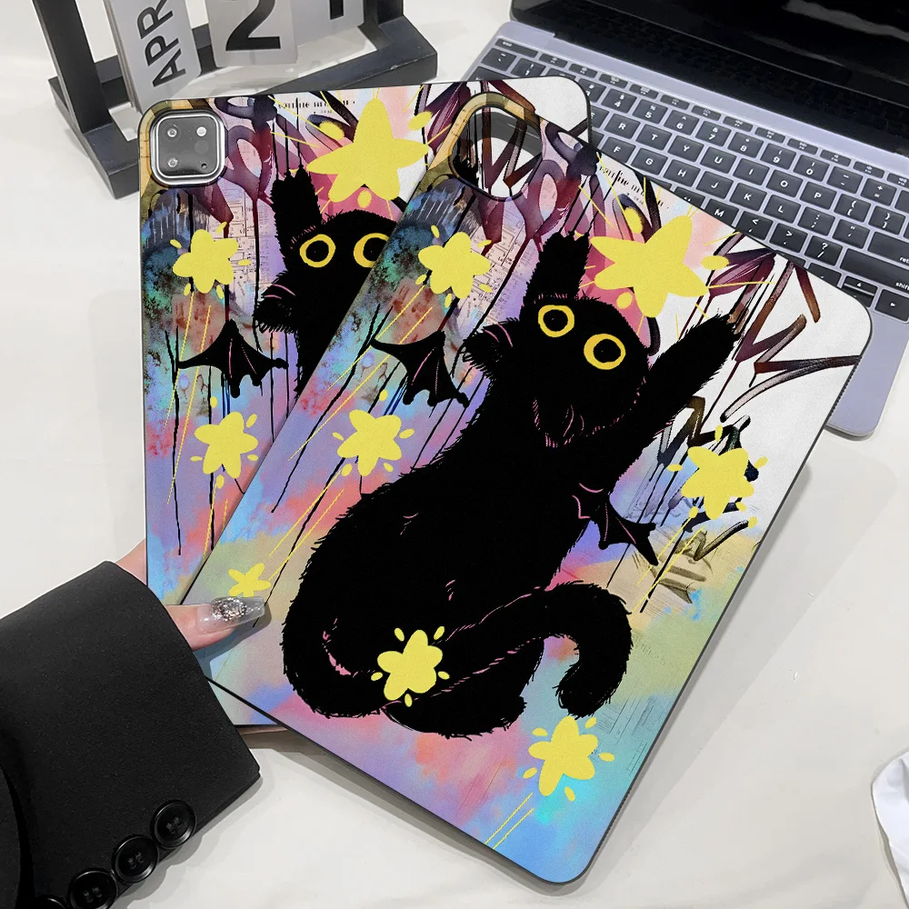 Aesthetic Tablet Case for Apple iPad Pro 9.7 10.5 12.9 13 Air 2 3 11 13 mini 4 5 6 7 Shell Colorful Background Black Cat Design