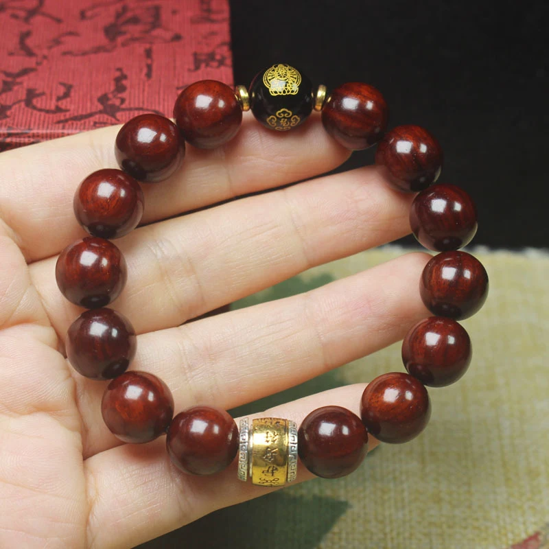 

Zambian Blood Sandalwood 12mm Single-Loop Buddhist Bead Ethnic Style Unisex Meditation Beads Simple Bracelet Gift